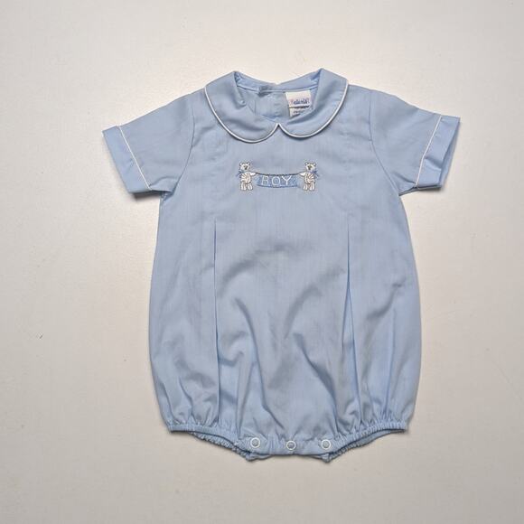 Vintage Alexis Romper Baby Boys Size 6m Blue Banner Pregnancy Announcement - Picture 1 of 5